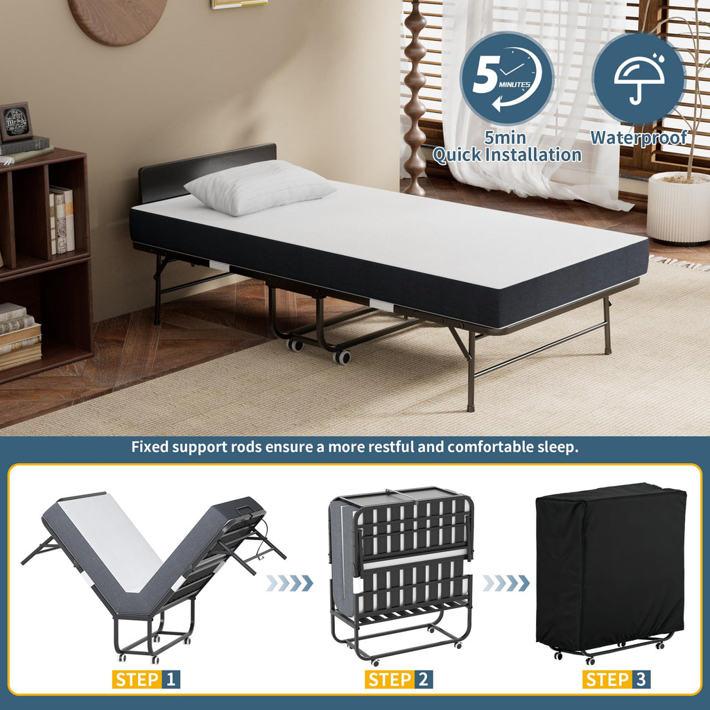 Folding Bed with Mattress, 75" x 38" Twin Size T69760