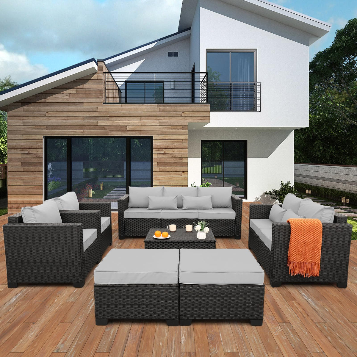 7 Piece Light Grey Cushions Patio Furniture Set with Storage Table S215160