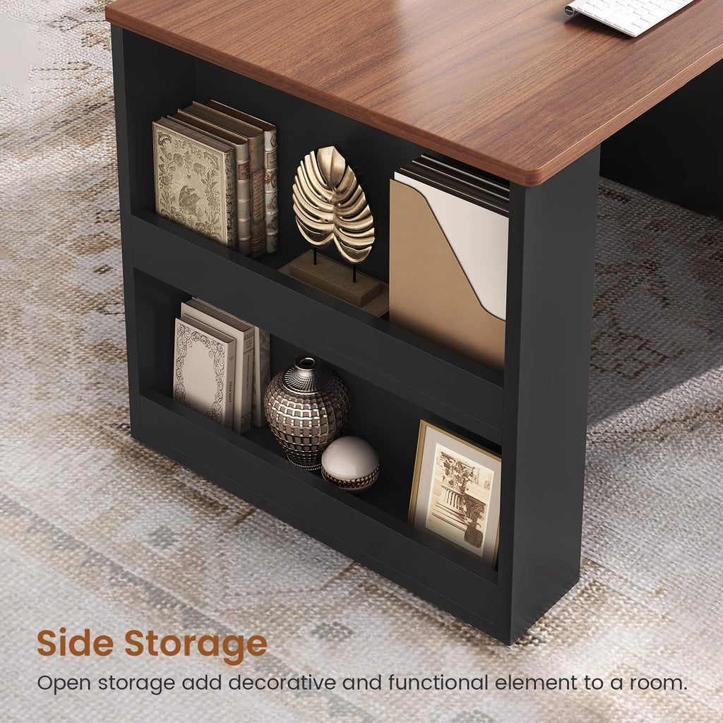 90.5" 2 Person Computer Desk with Storage Drawers Black H4966