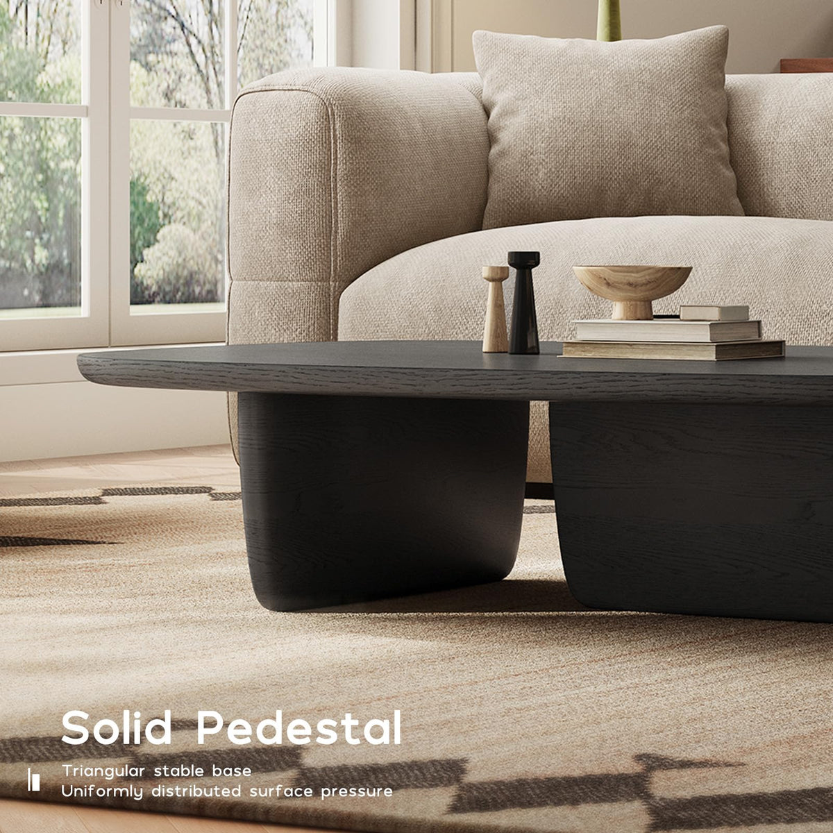 Black Wood Oval Coffee Table with Pedestal Base S558211