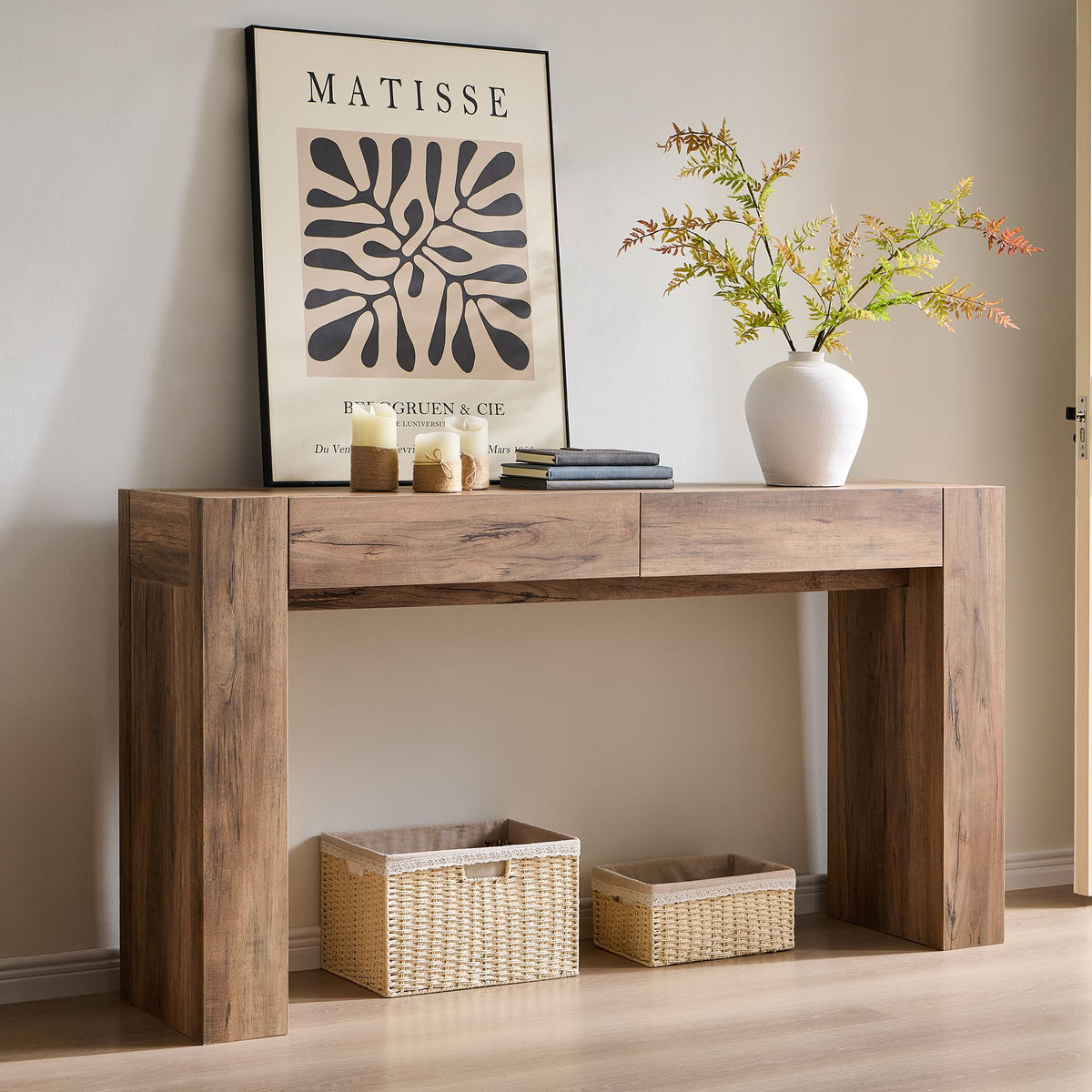 Rustic Oak Console Table with Drawers I241