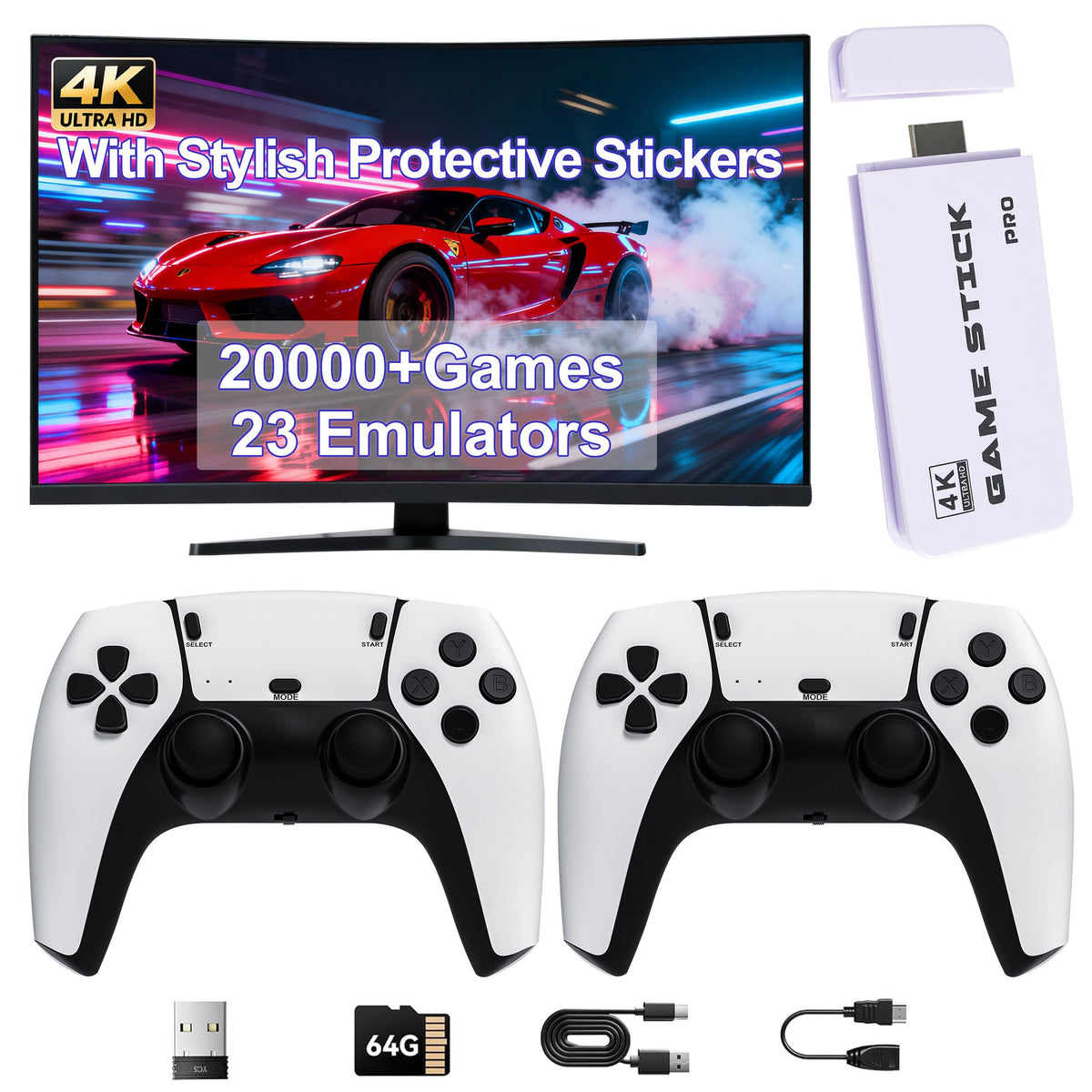 Retro Gaming Console with 20k+ Classic Games, 4K HDMI, Dual Wireless Controllers, 64GB F667541