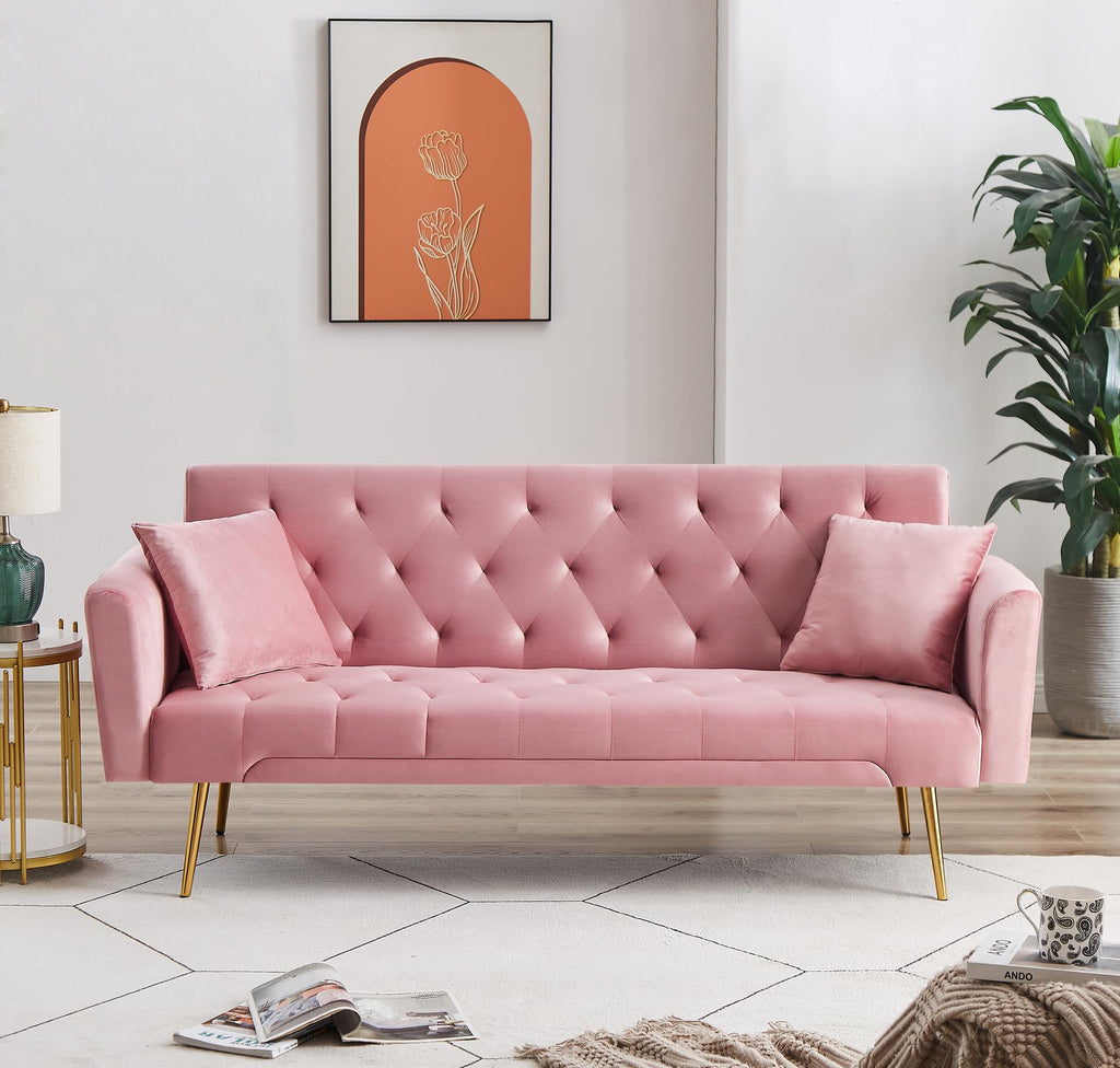 Pink Velvet Convertible Sleeper Sofa Bed G129