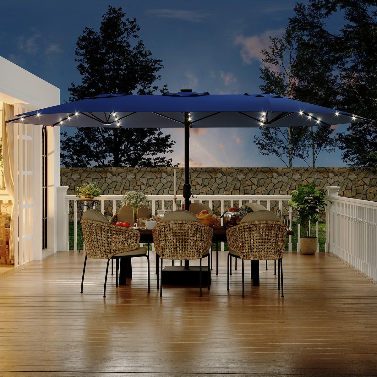 15FT Patio Umbrella with Solar Lights & Base N49942