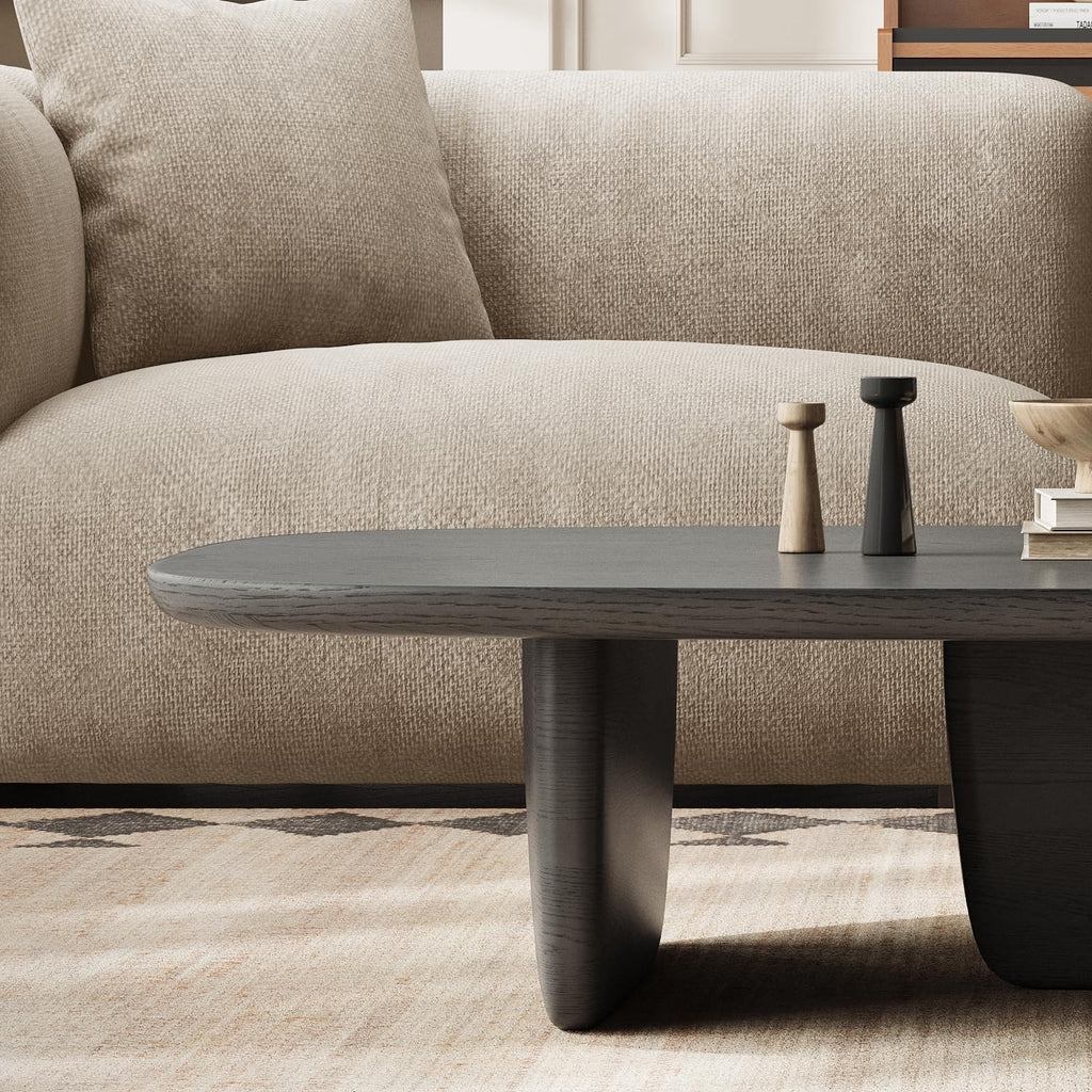 Black Wood Oval Coffee Table with Pedestal Base S558211