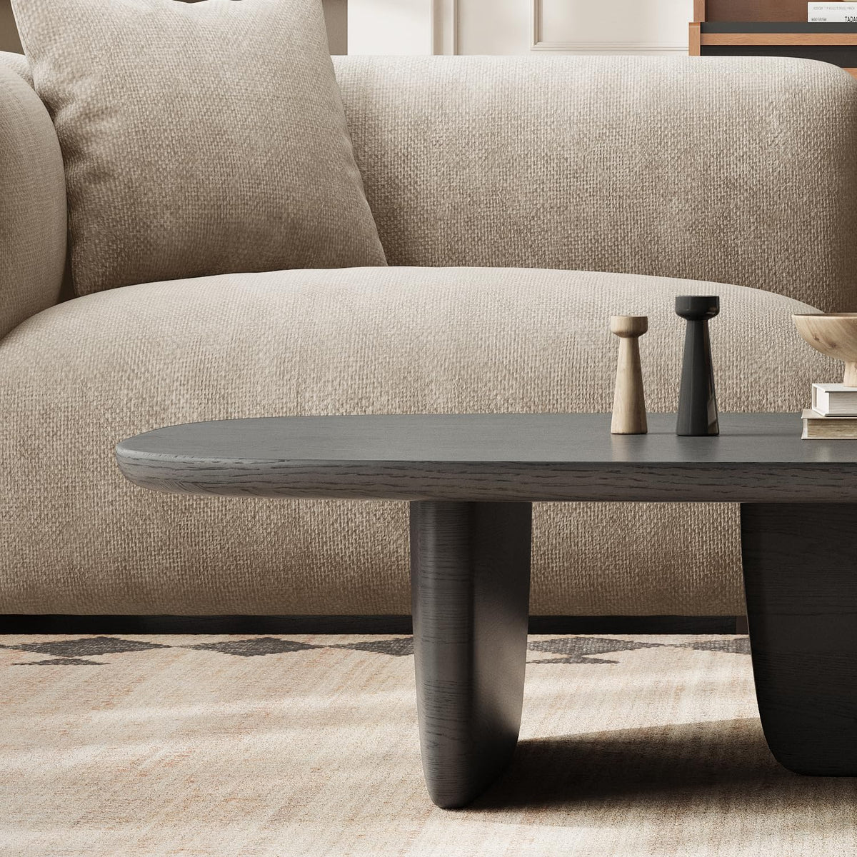 Black Wood Oval Coffee Table with Pedestal Base S558211
