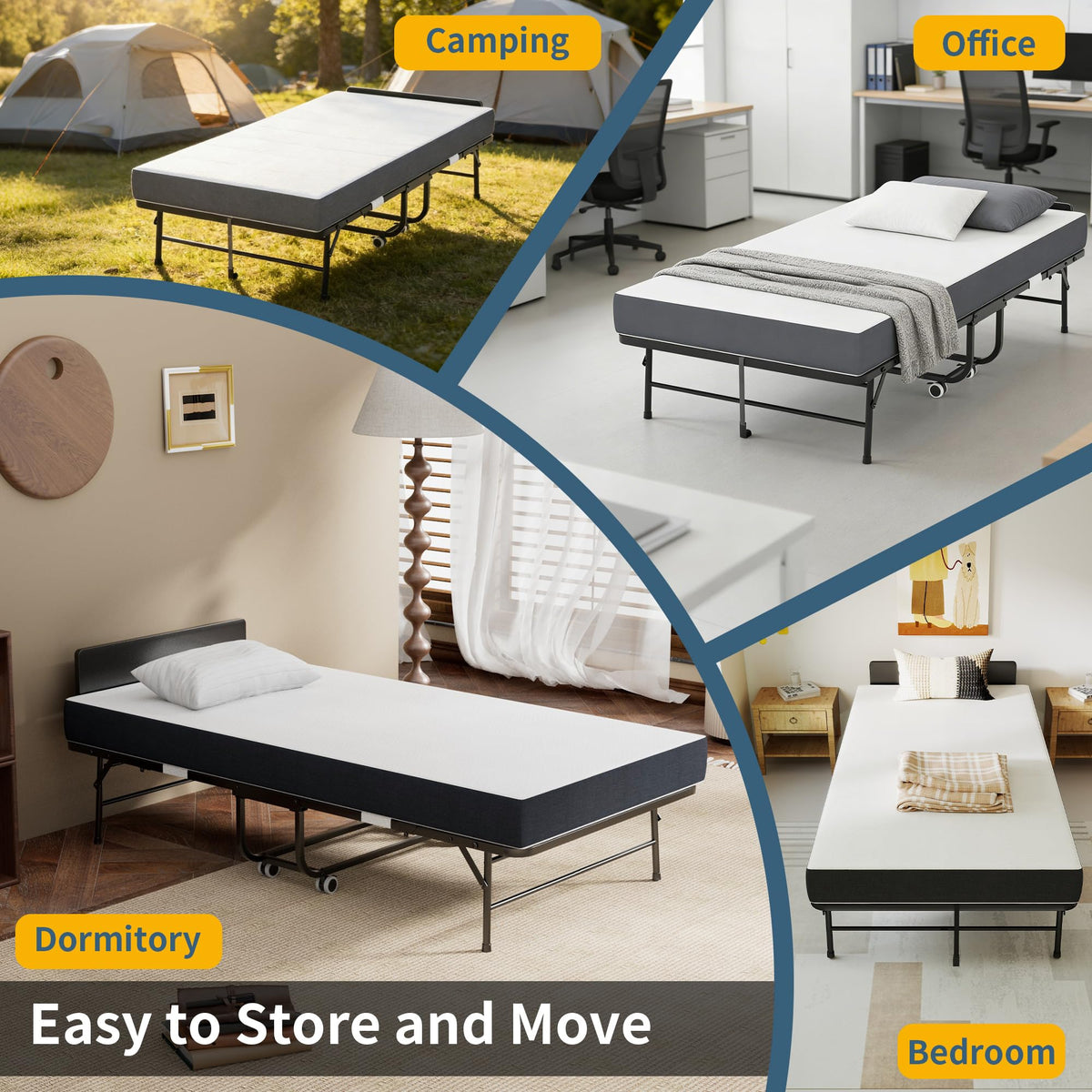Folding Bed with Mattress, 75" x 38" Twin Size T69760