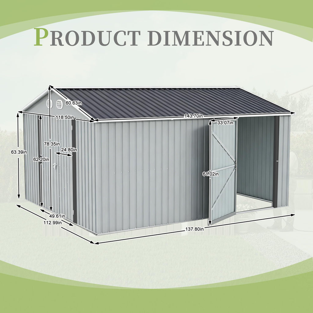 10x12 FT White Metal Storage Shed with Lockable Doors Z1580