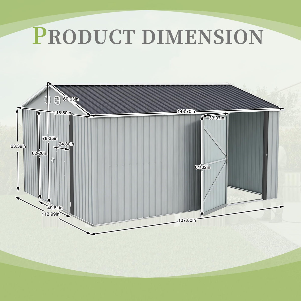 10x12 FT White Metal Storage Shed with Lockable Doors Z1580