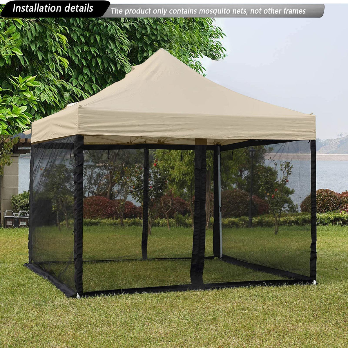 10x10 Mosquito Netting with Double Door Side Screen Black L2242