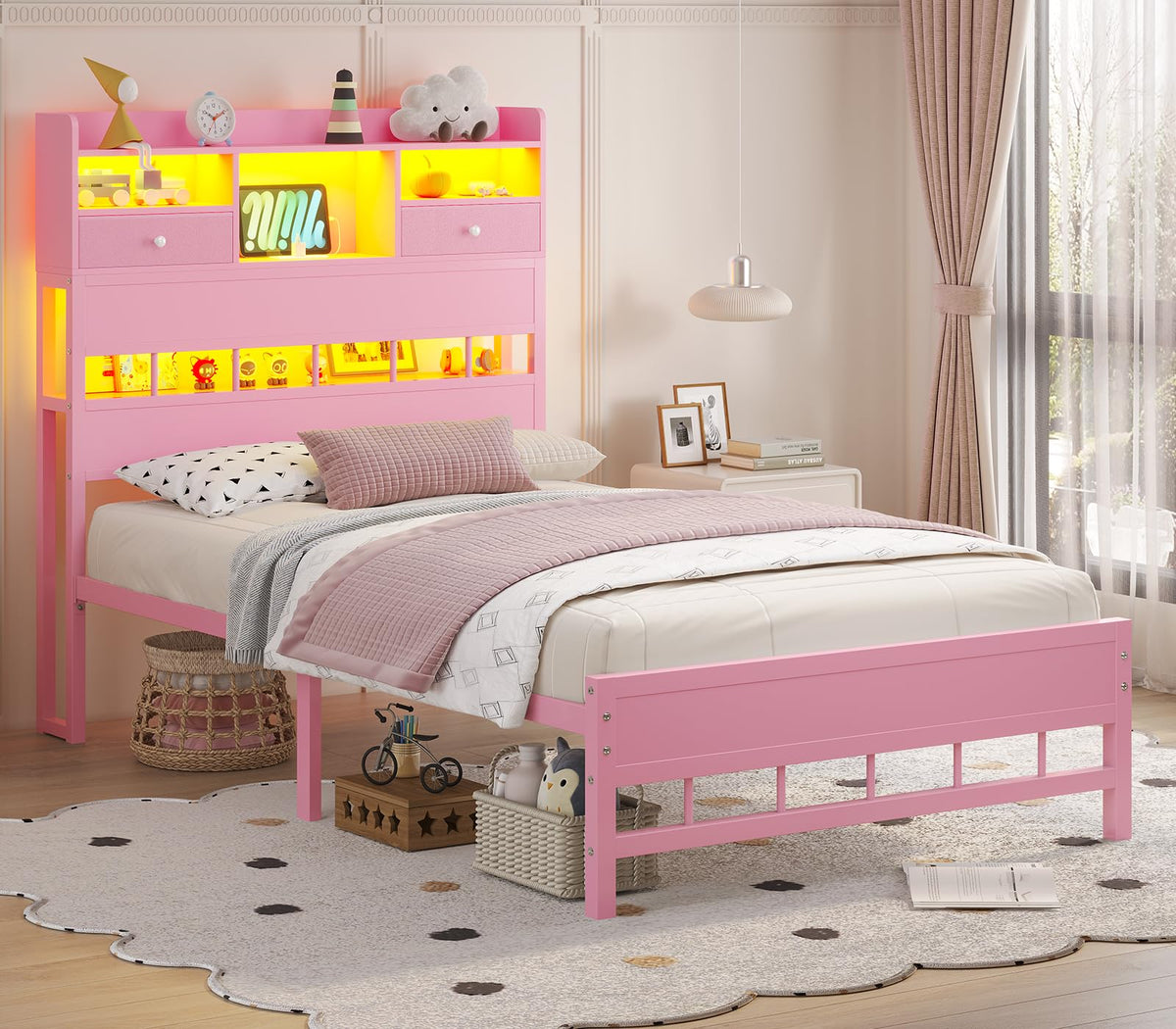 Twin Bed Frame with Storage Headboard O774