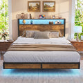 Queen Size Metal Platform Bed Frame with Storage Headboard and LED Lights A481