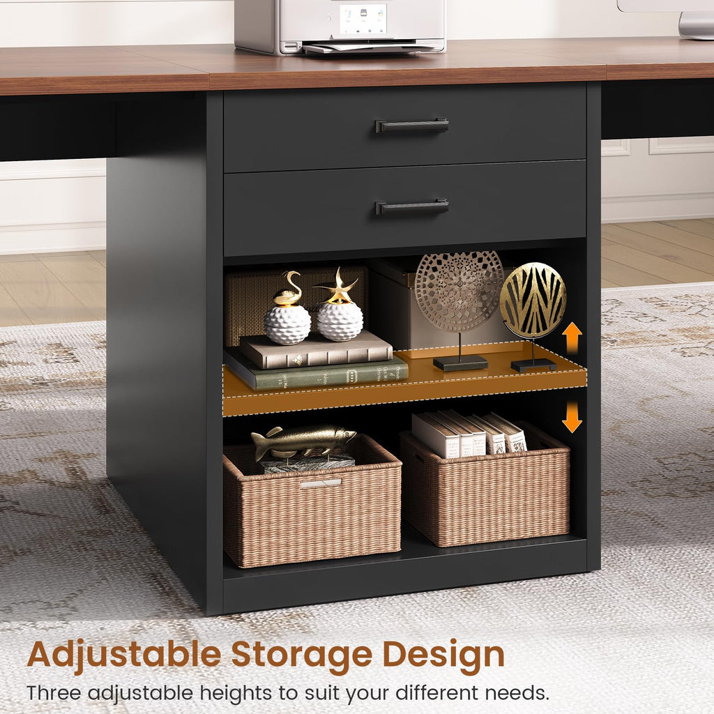 90.5" 2 Person Computer Desk with Storage Drawers Black H4966
