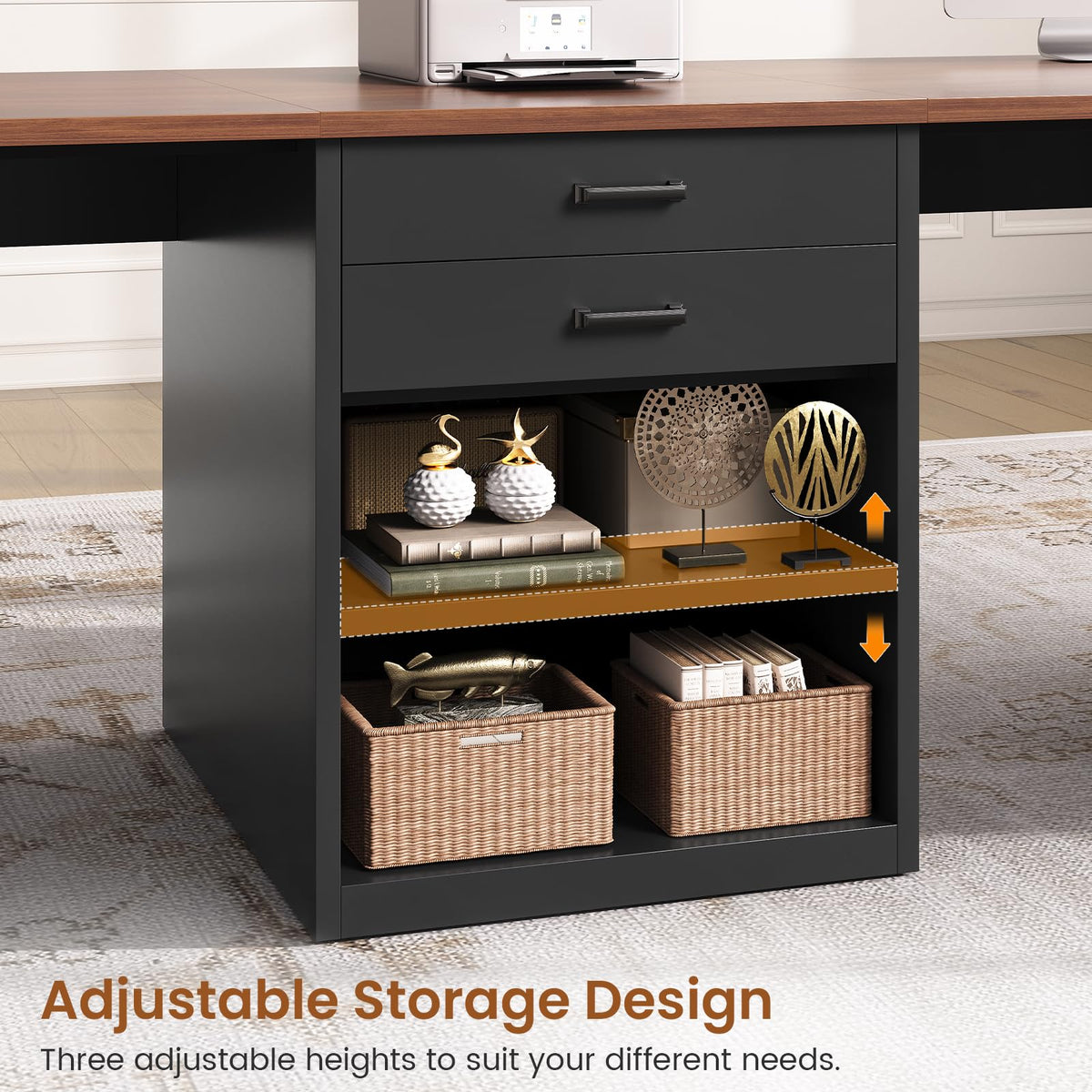 90.5" 2 Person Computer Desk with Storage Drawers Black H4966