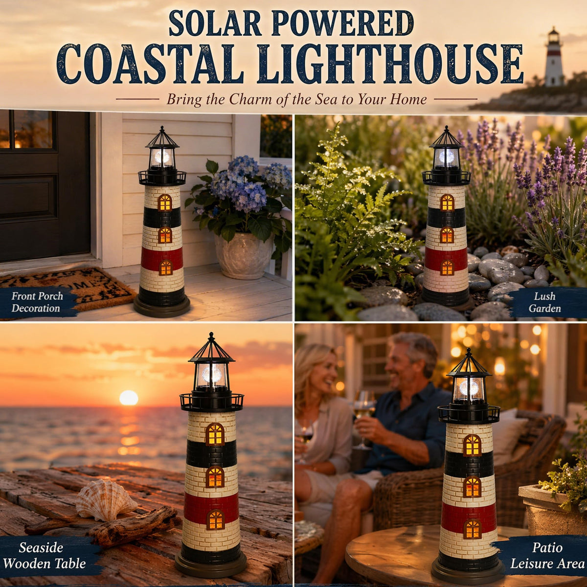 23" Solar Lighthouse Garden Statue D985