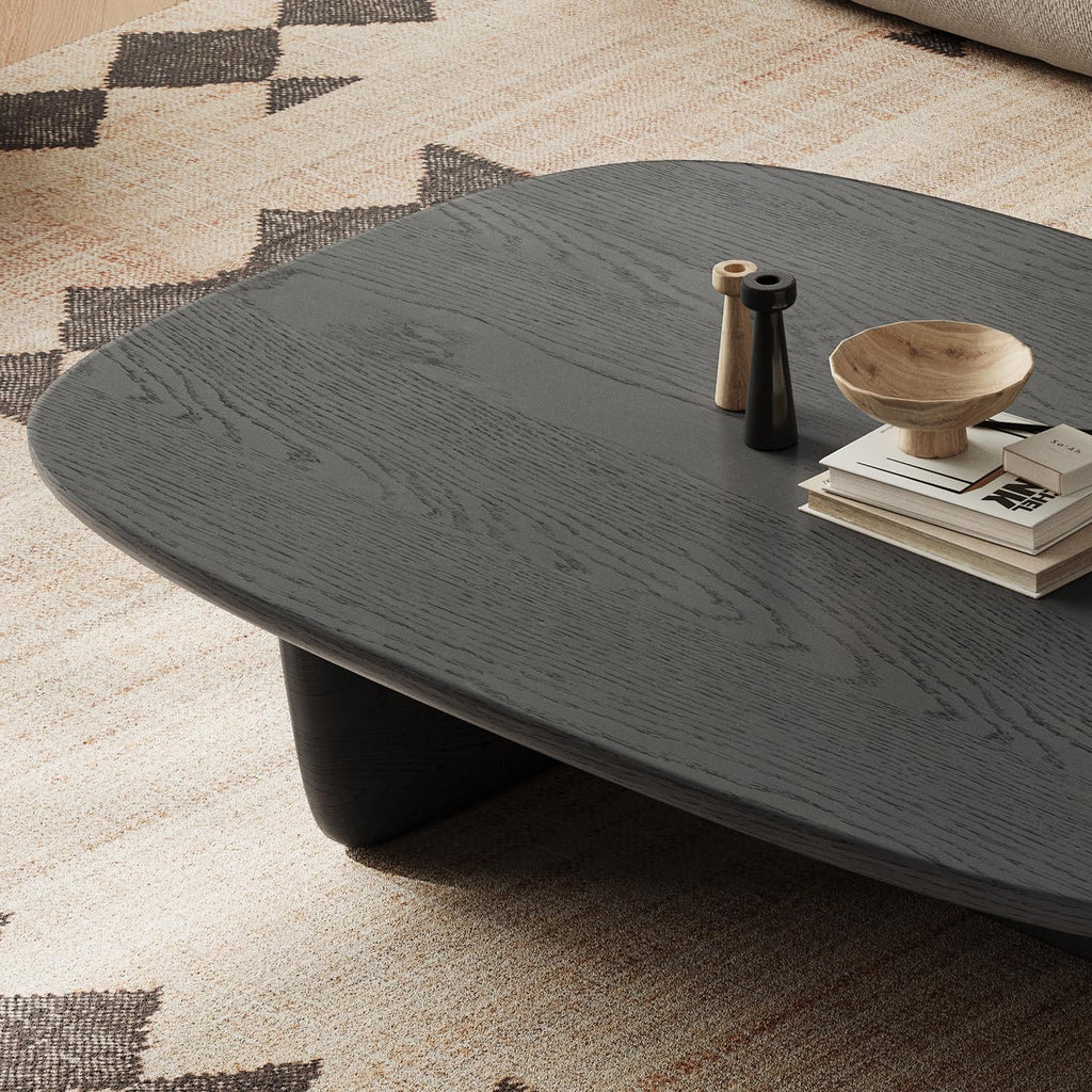 Black Wood Oval Coffee Table with Pedestal Base S558211