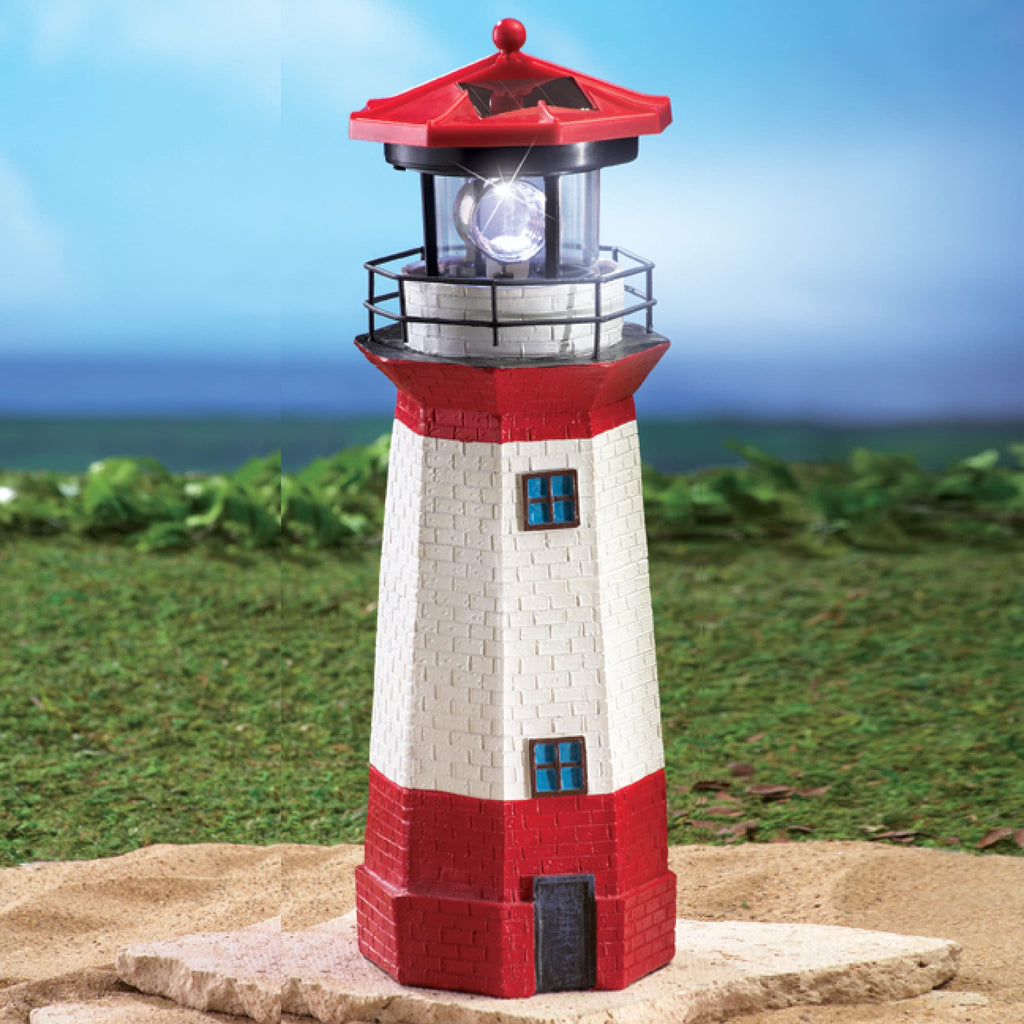 15" Red Solar Lighthouse with Rotating LED P691