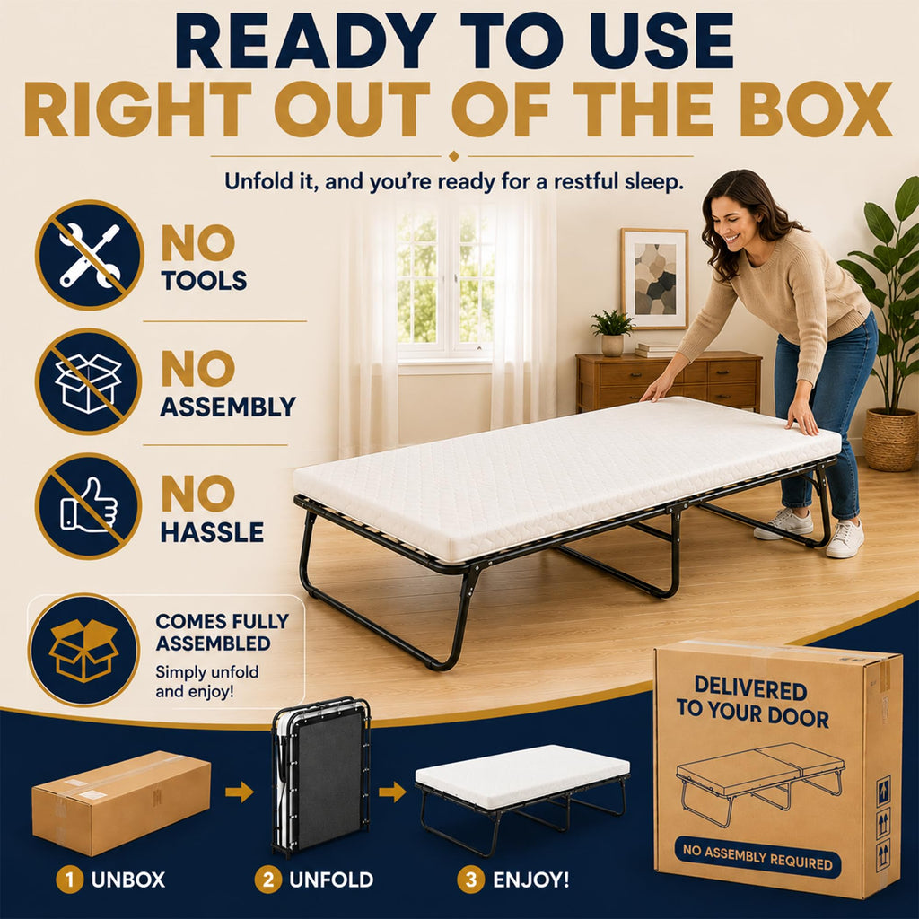 14″ High Folding Guest Bed with 3″ Memory Foam Mattress A90218
