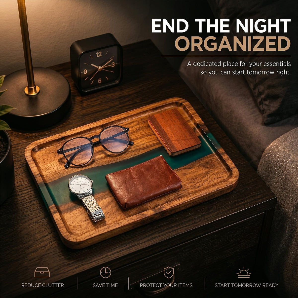 Turquoise Resin Acacia Wood Valet Tray H55511