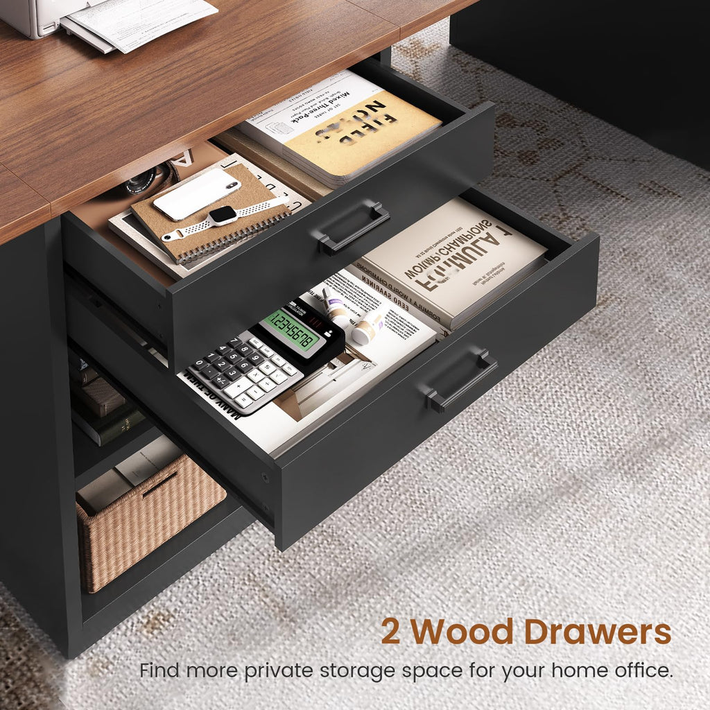 90.5" 2 Person Computer Desk with Storage Drawers Black H4966