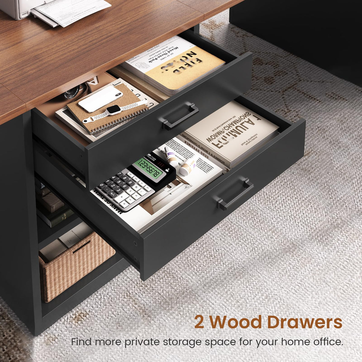 90.5" 2 Person Computer Desk with Storage Drawers Black H4966