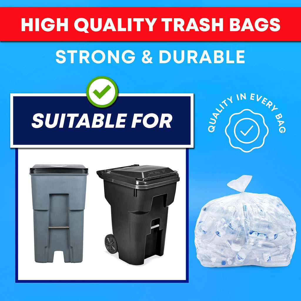 64-65 Gallon Clear Trash Bags, 120 Count Heavy Duty Garbage Bags X8244