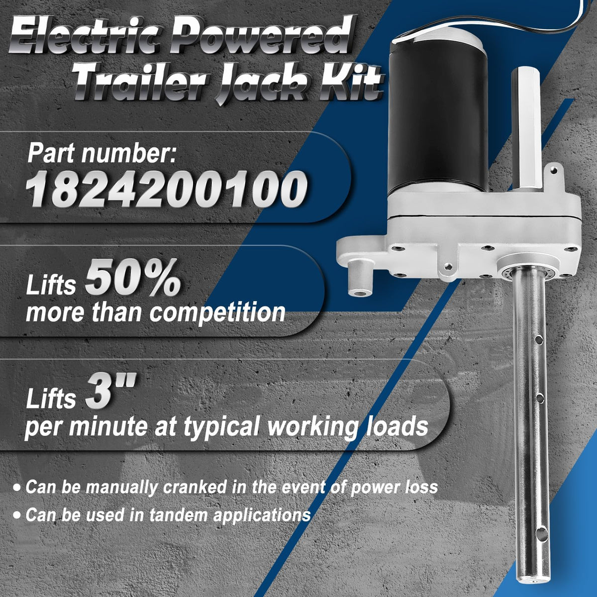 Electric Powered Trailer Jack Kit 12,000 lbs 12V Single Speed Tongue Jack with Control Switch R117