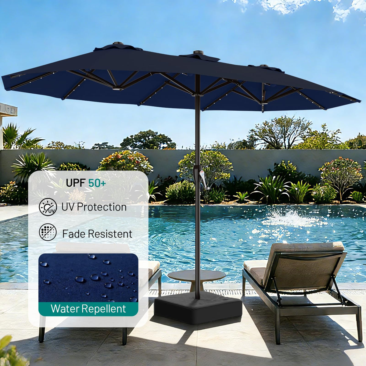 15FT Double Sided Solar Lights Patio Umbrella G389689