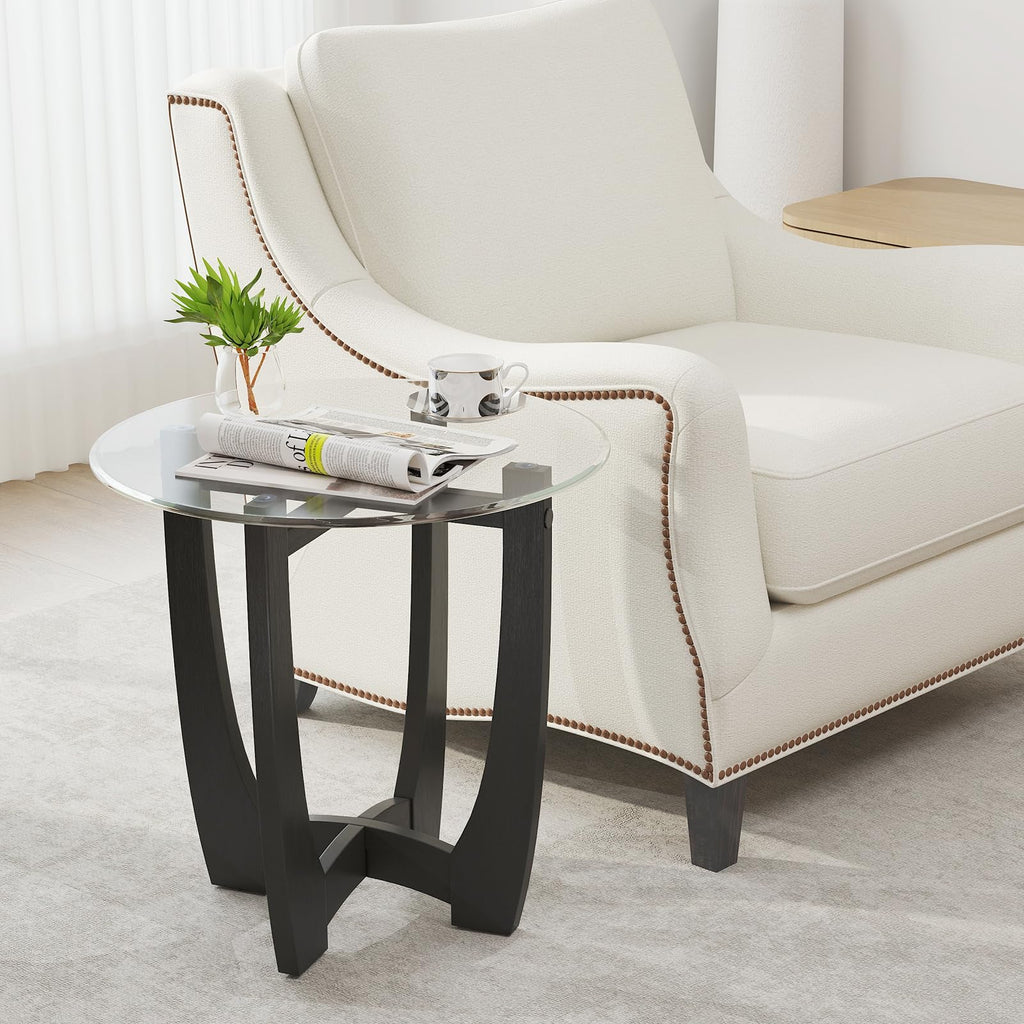 Glass Round End Table Set of 2, 23.5" Black H130881