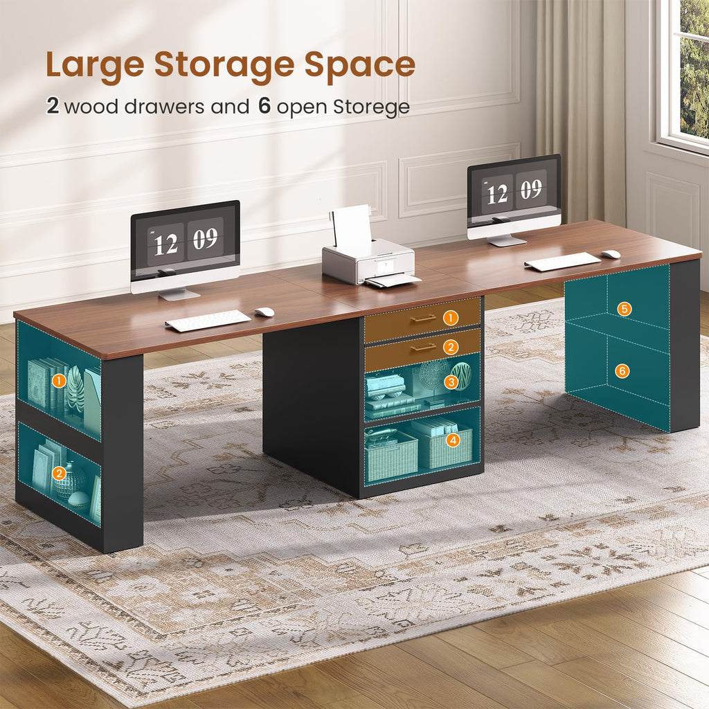 90.5" 2 Person Computer Desk with Storage Drawers Black H4966