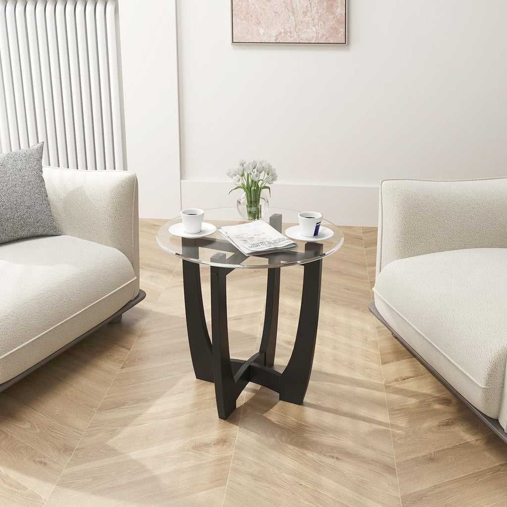 Glass Round End Table Set of 2, 23.5" Black H130881