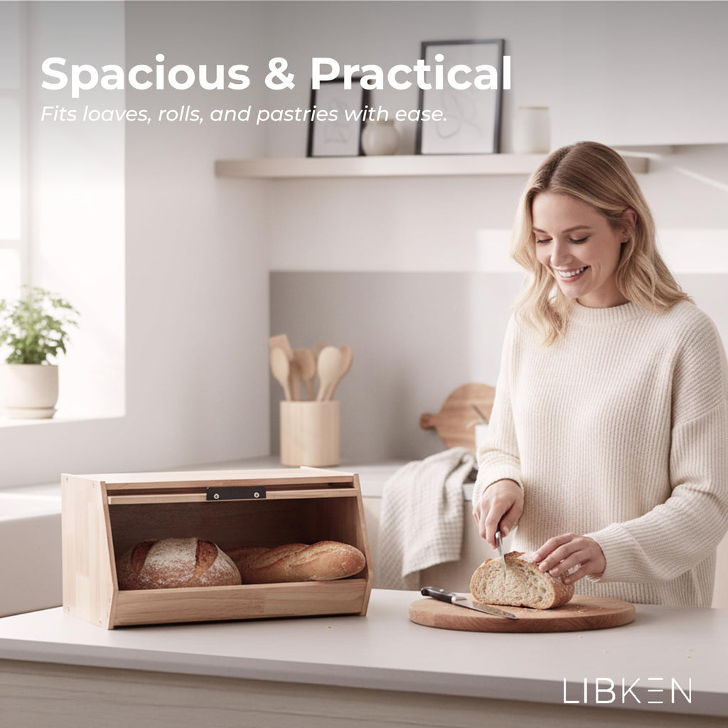 Wooden Bread Box with Plastic Lid L2826