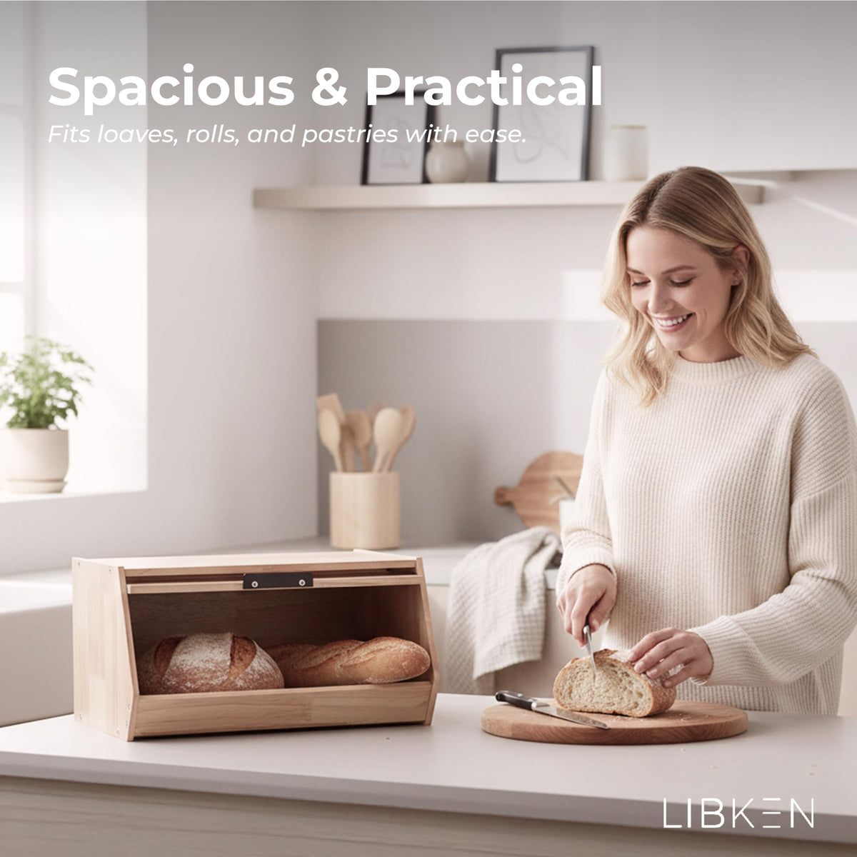 Wooden Bread Box with Plastic Lid L2826