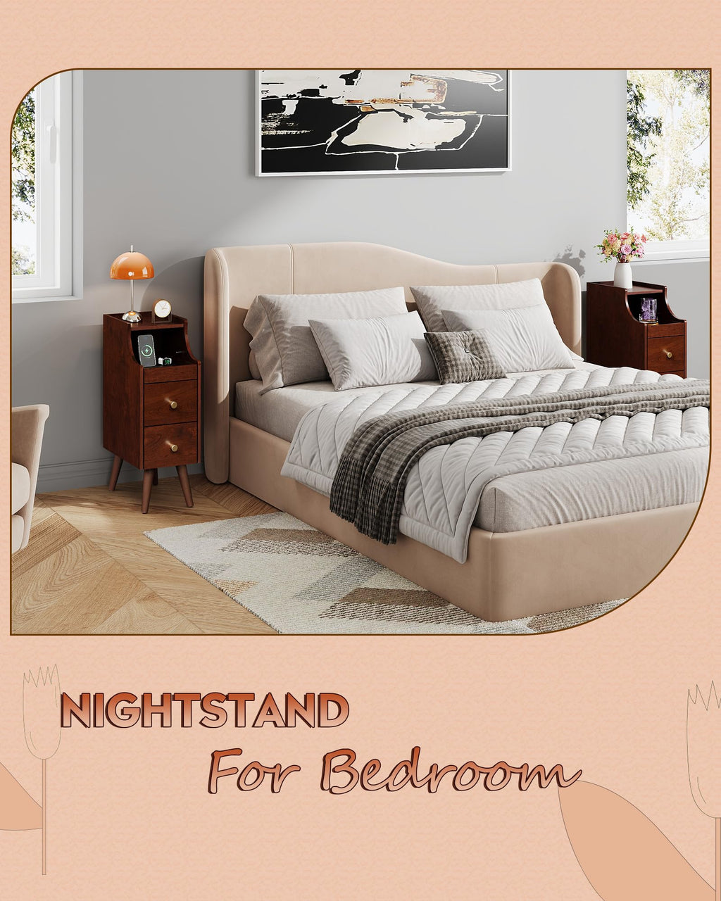 Slim Narrow Nightstand with Drawer V287652