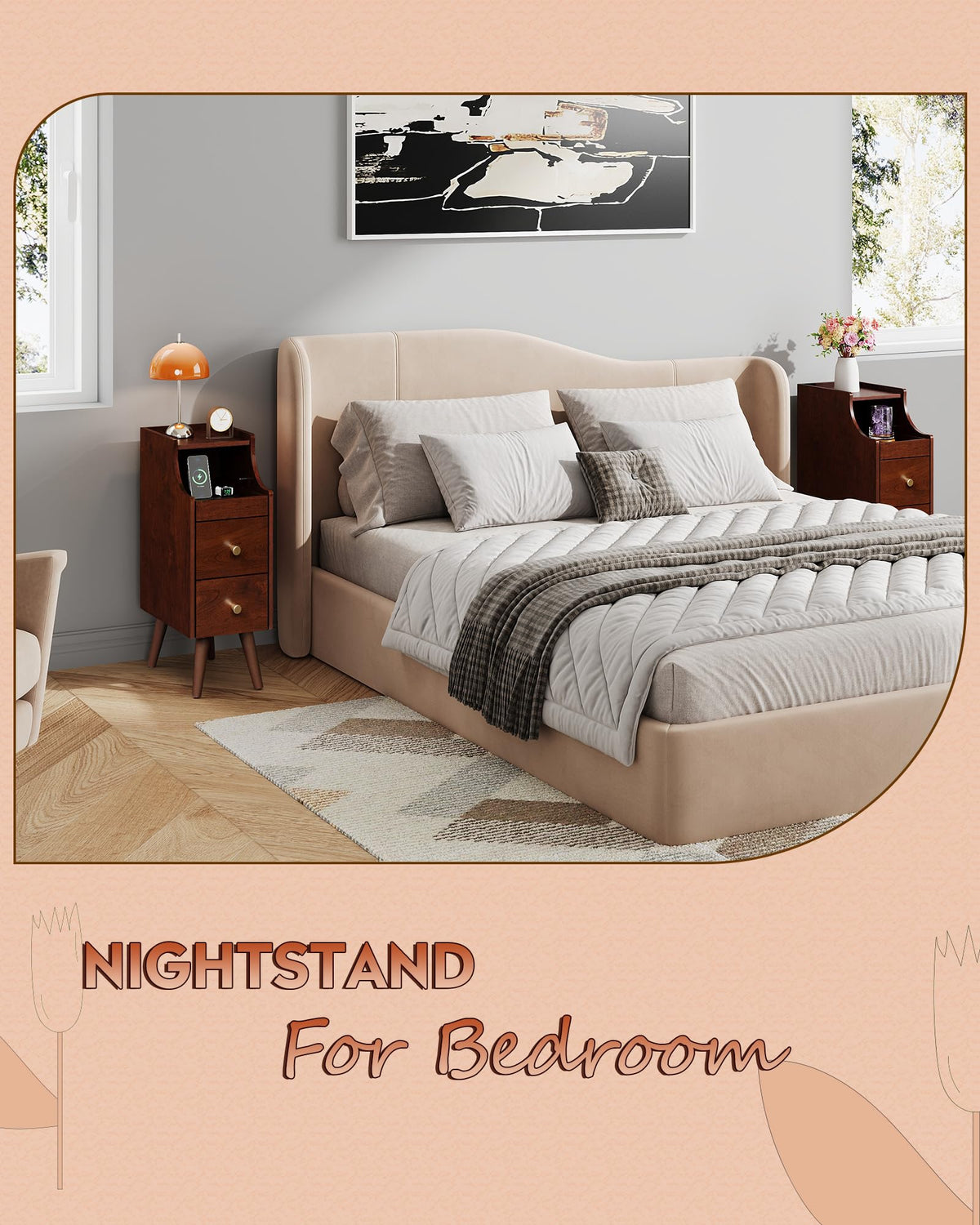 Slim Narrow Nightstand with Drawer V287652