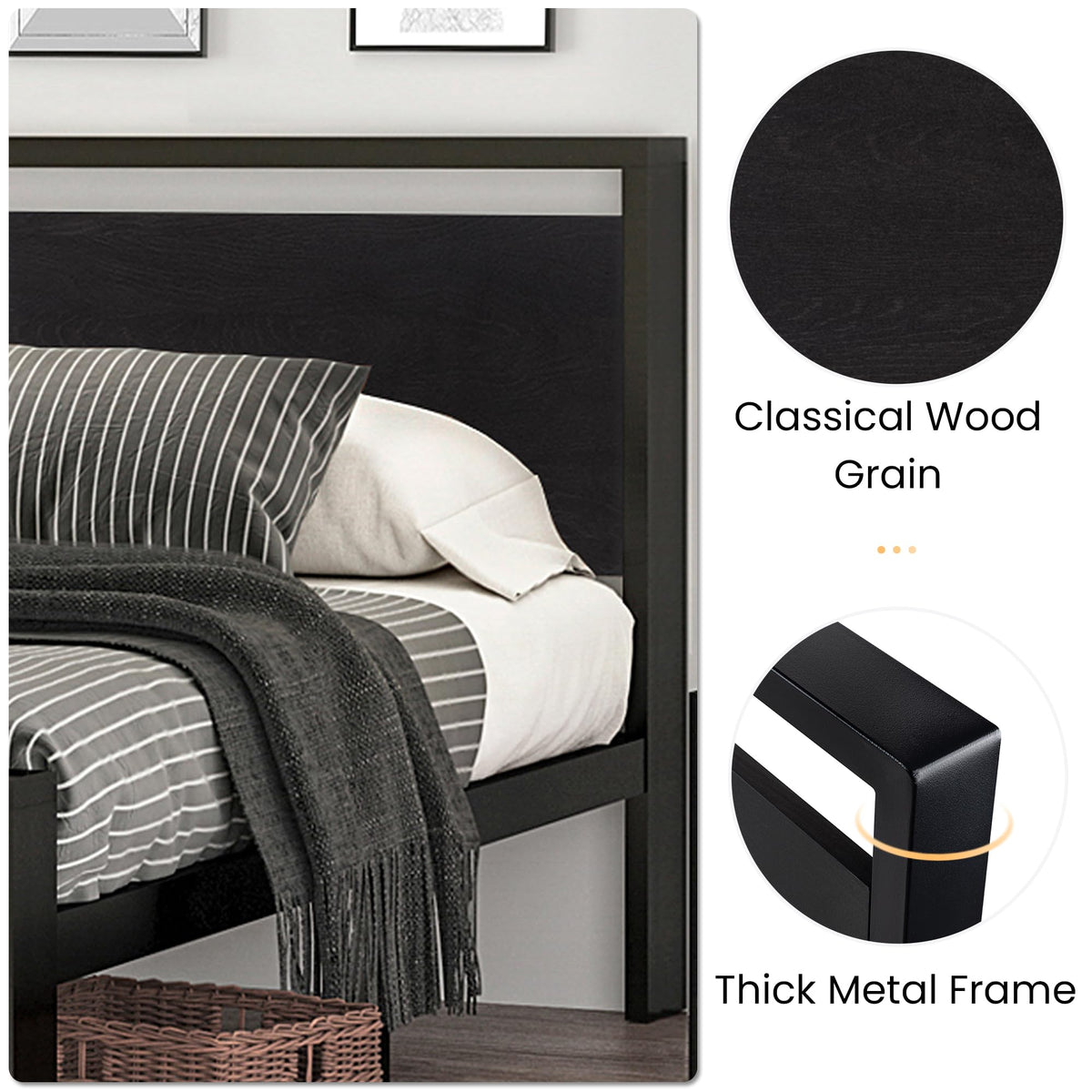 Full Size Bed Frame with Wooden Headboard and Footboard Y9976