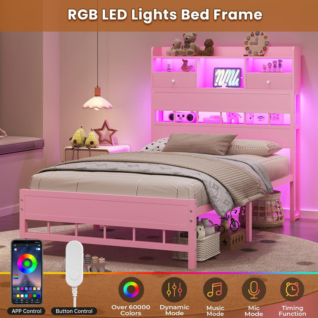 Twin Bed Frame with Storage Headboard O774