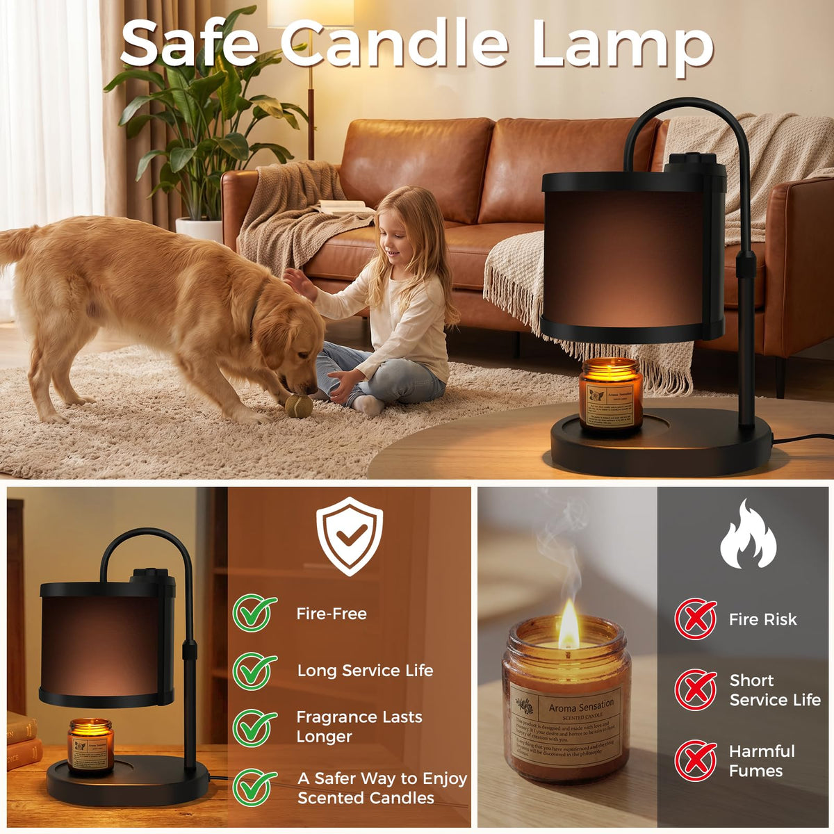 Black Candle Warmer Lamp with Timer and Dimmer D966432