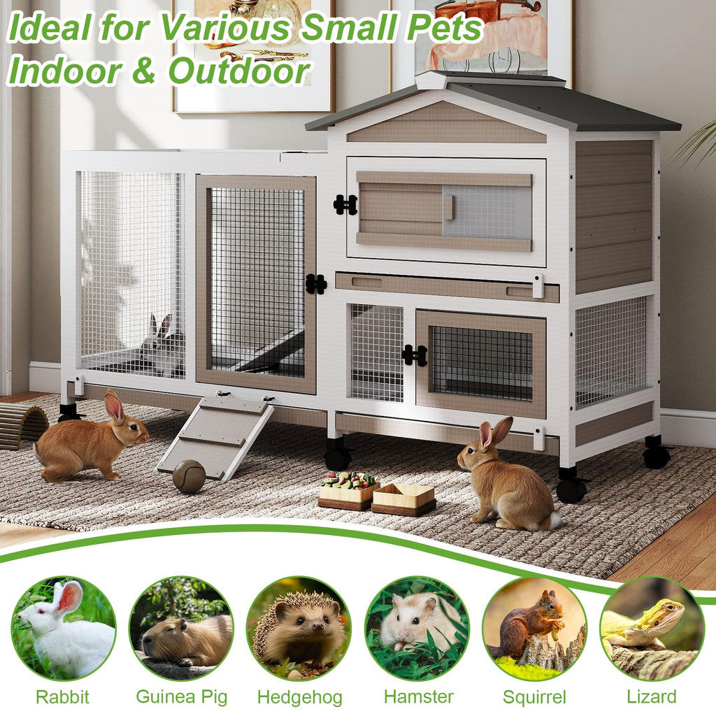 2 Story Wooden Rabbit Hutch with 6 Lockable Wheels M974