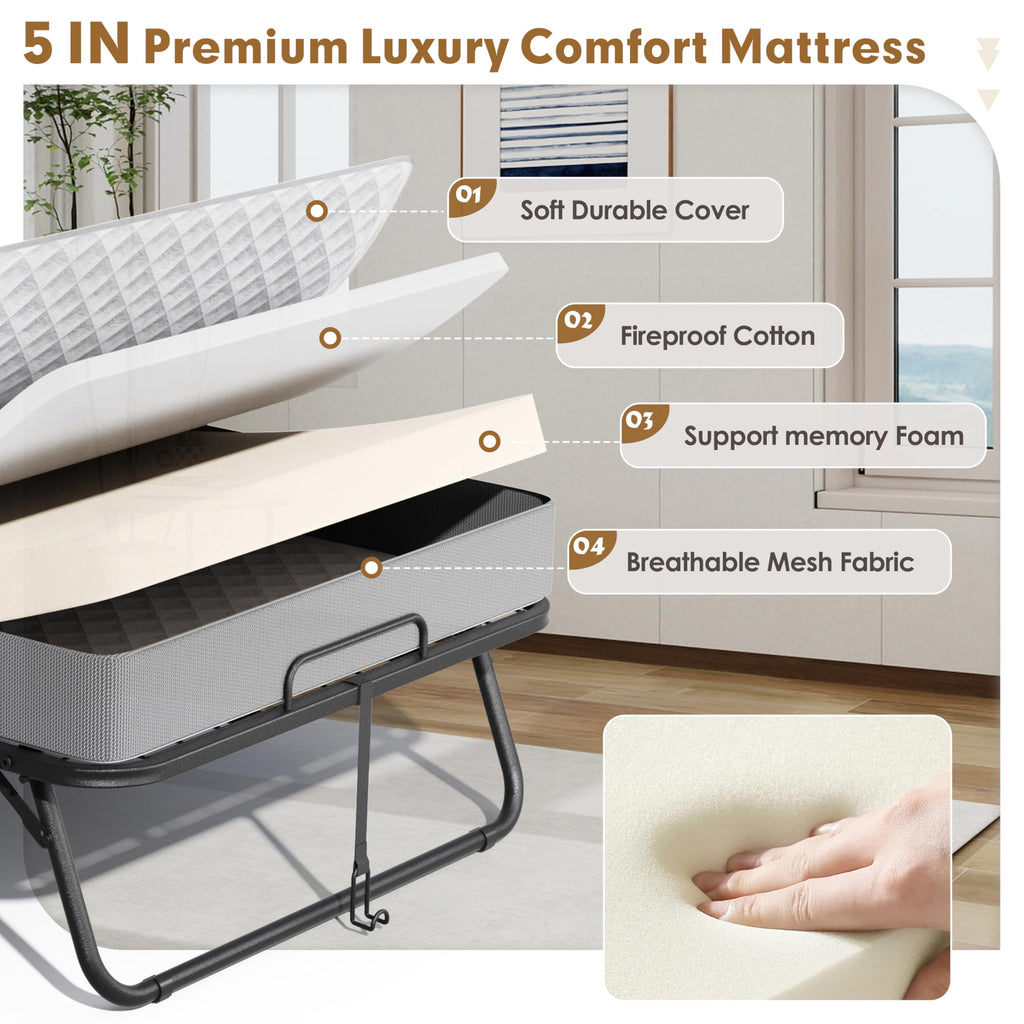 Folding Bed with Mattress Twin 75" x 38" L714