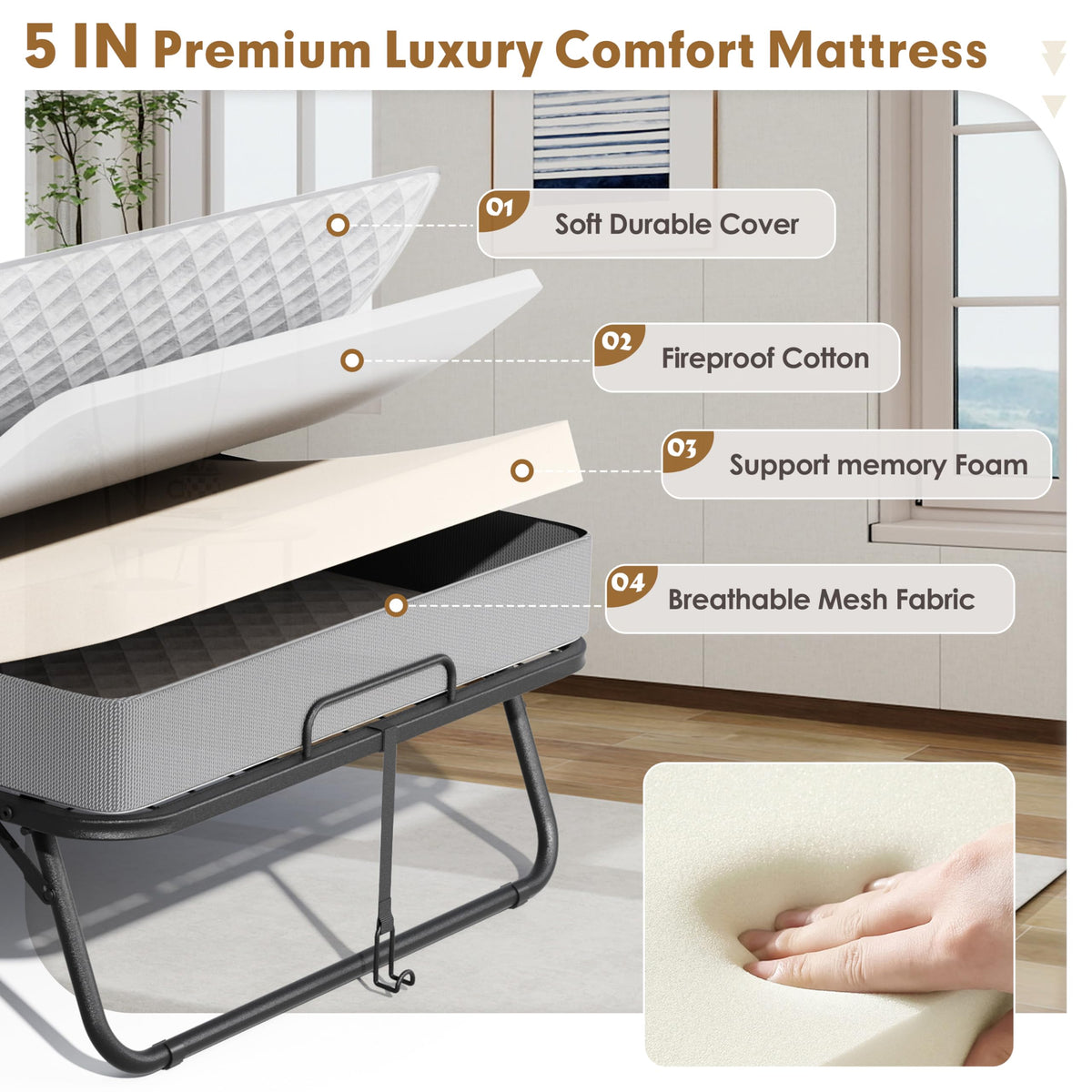 Folding Bed with Mattress Twin 75" x 38" L714