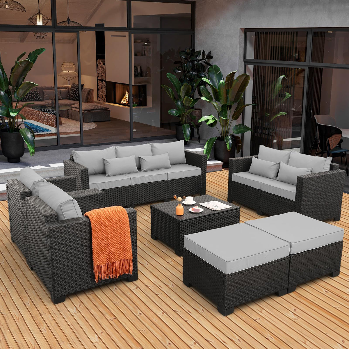 7 Piece Light Grey Cushions Patio Furniture Set with Storage Table S215160
