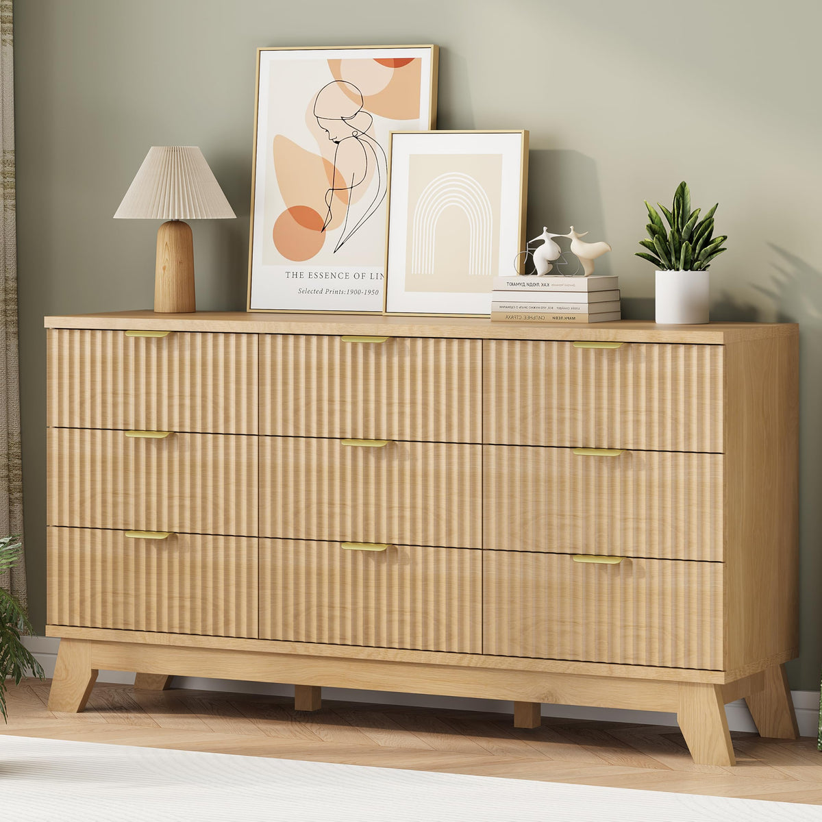 Natural Oak 9 Drawer Fluted Wood Dresser C6351