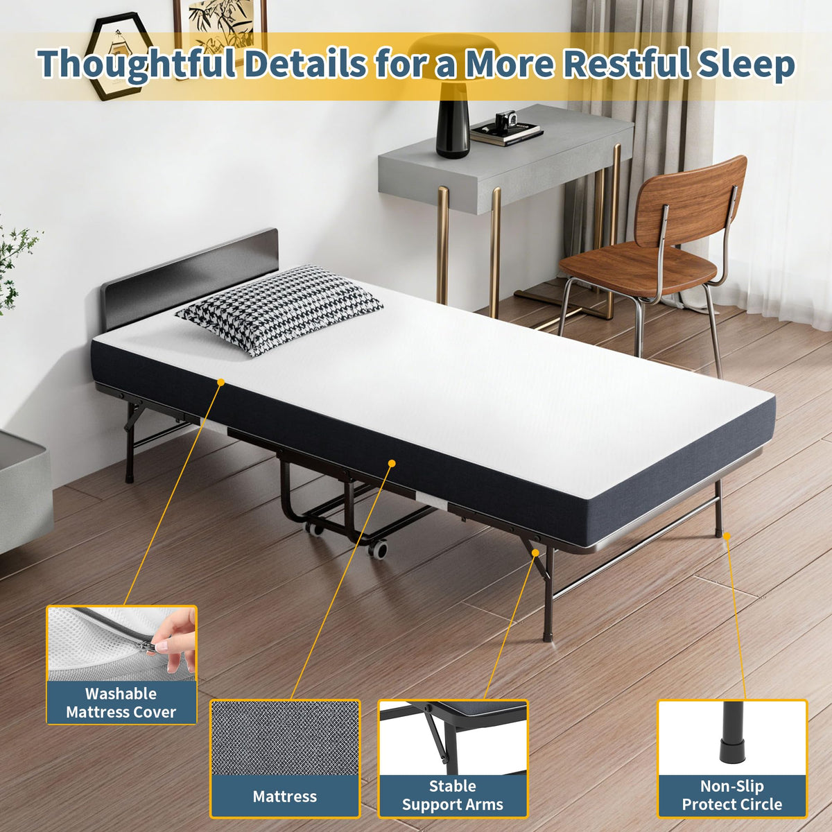 Folding Bed with Mattress, 75" x 38" Twin Size T69760