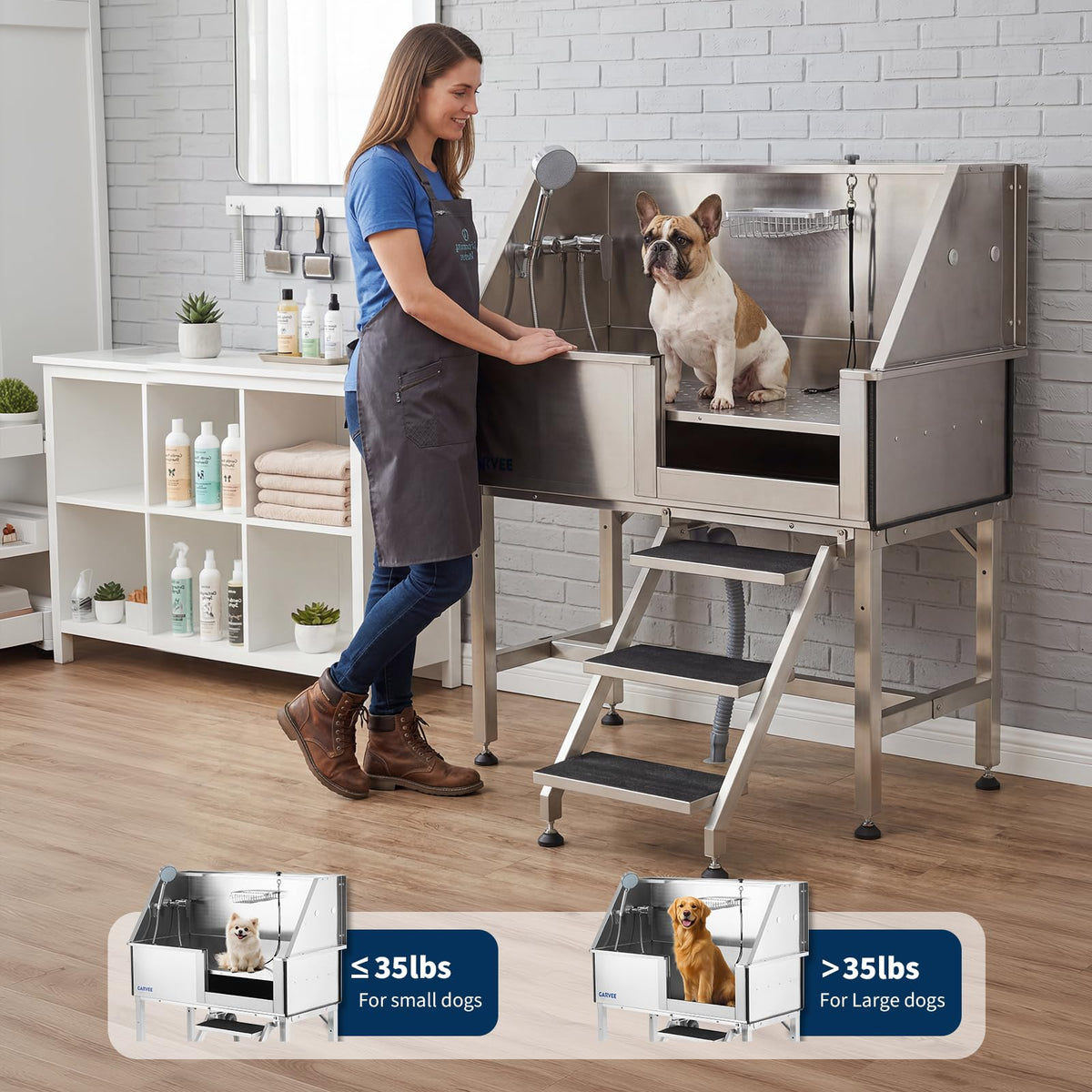 46 Inch Stainless Steel Dog Washing Station with Access Stairs N255