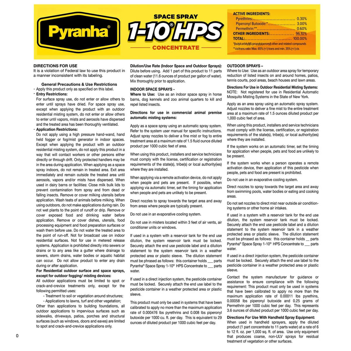 1-10 HPS Concentrate Refill 2.5 Gallon Automatic Spray Systems Fly Control L95872