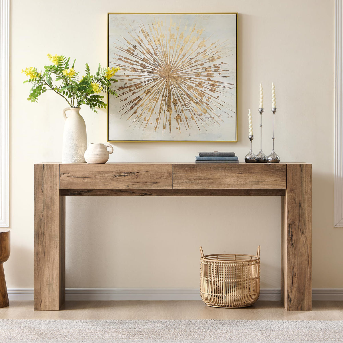 Rustic Oak Console Table with Drawers I241
