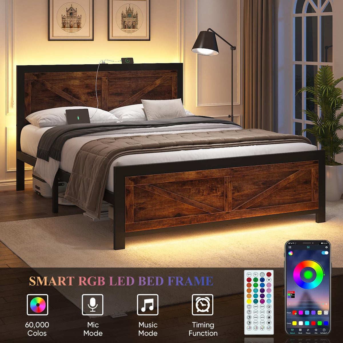 King Size Led Bed Frame with USB Charging Station S853