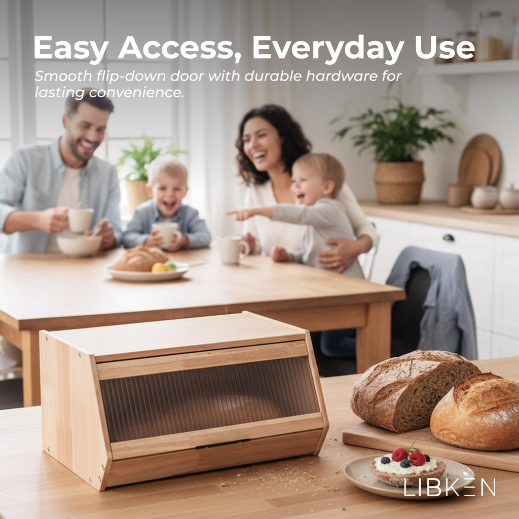 Wooden Bread Box with Plastic Lid L2826