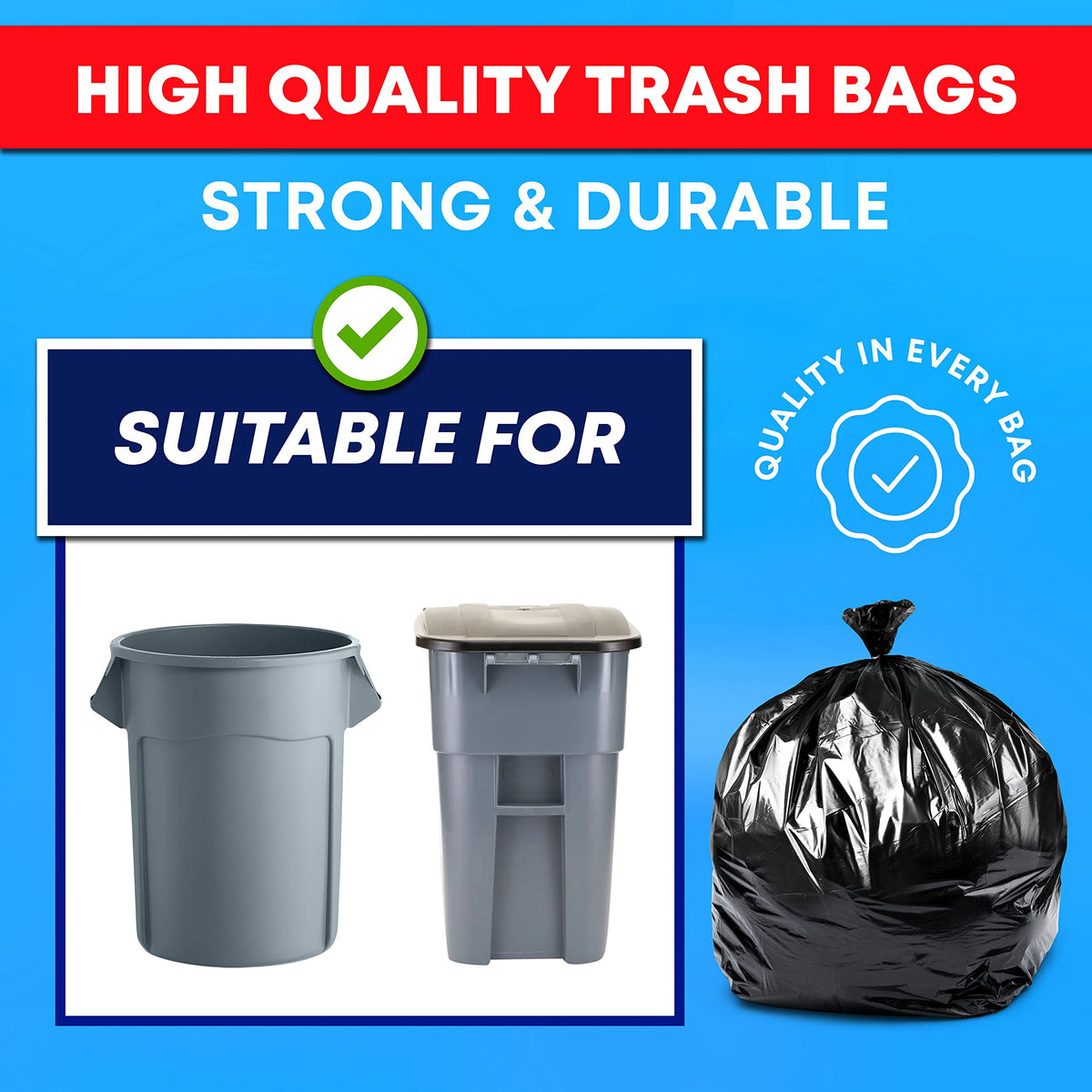 55 Gallon 3 Mil Heavy Duty Contractor Trash Bags J79131